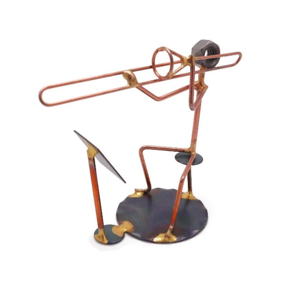 2641 Trombone with Music Stand Collectible Handmade Metal Art Figurine